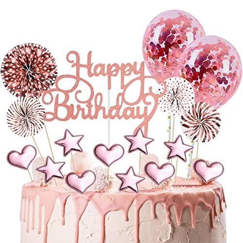 Paready ケーキトッパー 誕生日 ケーキ飾り 17点セット ケーキ挿入 Happy Birth...