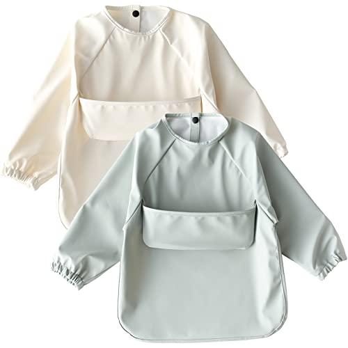 kalavika お食事エプロン 長袖 2枚セット 北欧調 洗える ベビー 離乳食 エプロン 袖付き...