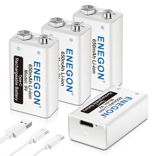 ENEGON 9V 充電式 電池（650mAh 4個）＋2in1 Type-C 充電ケーブル、006...