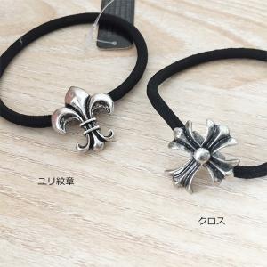 ヘアゴム クロス 十字架 百合の紋章 ロック シルバー ヘアアクセ Rock