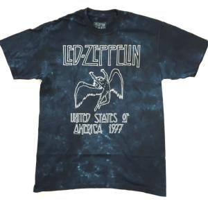 Led Zeppelin レッド・ツェッペリン Tシャツ US TOUR 1977 タイダイ インディゴ染 メンズ バンドTシャツ ロックTシャツ｜free-style