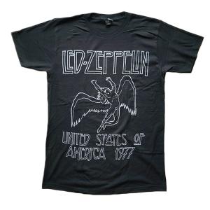 Led Zeppelin レッド・ツェッペリン Tシャツ カットソー 半袖 メンズ US TOUR 1977 ビッグプリント バンドTシャツ ロックTシャツ｜free-style