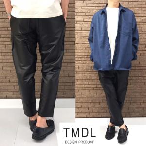 TMDL コーティング 加工 ストレッチ ソフト サルエル テーパード パンツ ☆ メンズ レザー 黒 ブラック 秋 冬 モード 系｜free-way-patio