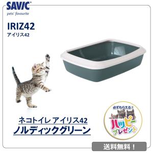 猫トイレ ネコ 砂 小型 中型 おしゃれ SAVIC アイリス42 ノルディック グリーン