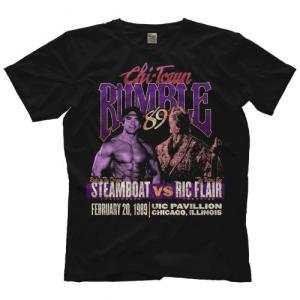 “狂乱の貴公子” リック・フレアー ＆ “南海の黒豹” リッキー・スティームボート Tシャツ「RIC FLAIR & RICKY STEAMBOAT Chi-Town Rumble 89 Tシャツ」｜freebirds