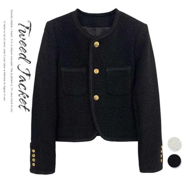 ツイードジャケット ノーカラージャケット レディース ジャケット 春 秋 ママスーツ フォーマル ノ...