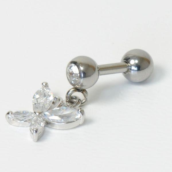 ボディピアス 14G (1.6mm) ショート ストレートバーベル ラインストーン 蝶 バタフライ ...