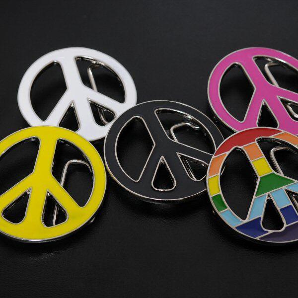 ベルト バックル ピースマーク(平和の象徴)カラー【黒色 白色 ピンク レインボー 黄色 合金属製】...