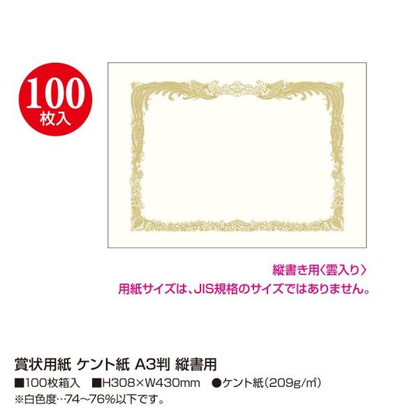 ササガワ　タカ印　10-5042　賞状用紙 ケント紙 A3判 縦書用　100枚