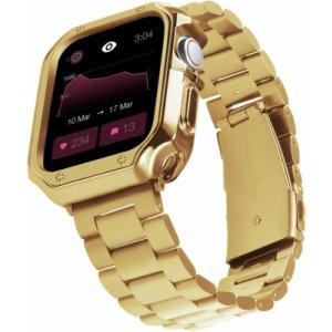 Apple Watch バンド 42mm 44mm 45mm ゴールドマットステンレス鋼時計バンドウ...