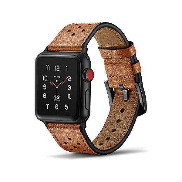 Tasikar コンパチブル Apple Watch バンド 44mm 42mm 高級 本革デザイン...