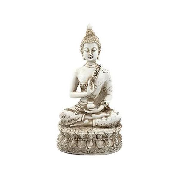 ornerx タイの座っている仏陀像 ホームデコレーション アイボリー 6.7インチ (ホワイト 3...