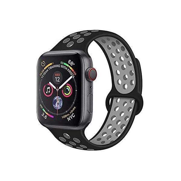 METEQI バンド 対応 Apple Watch, シリカゲルバンド (ダークブラック/グレ 42...