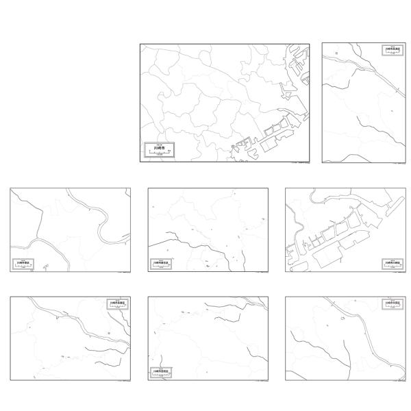 神奈川県川崎市+7区の8種類がセットになった地図ポスター 書ける白地図8枚入り