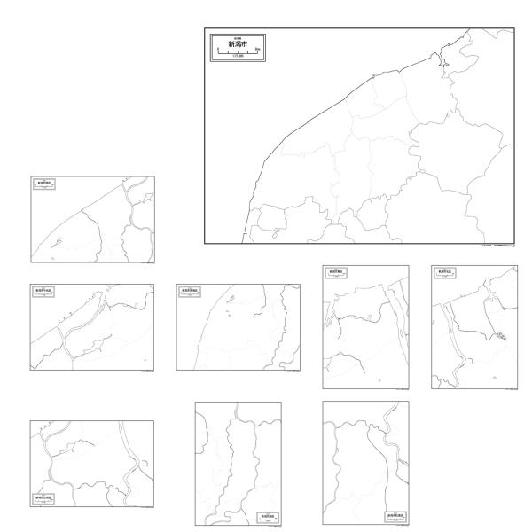 新潟県新潟市と同市の8区の9種類がセットになった地図ポスター 書ける白地図9枚入り