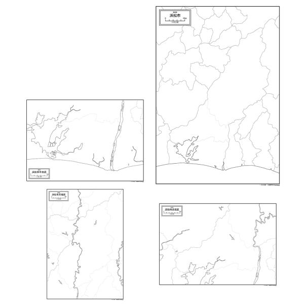 静岡県浜松市と同市の3区の合計4種類がセットになった地図ポスター 書ける白地図