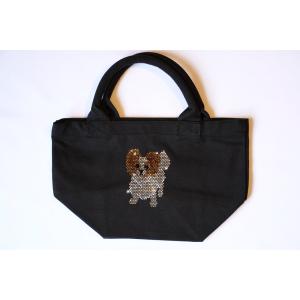 fba015 パピヨントートバッグ　トートバッグ黒　犬　ワンちゃん