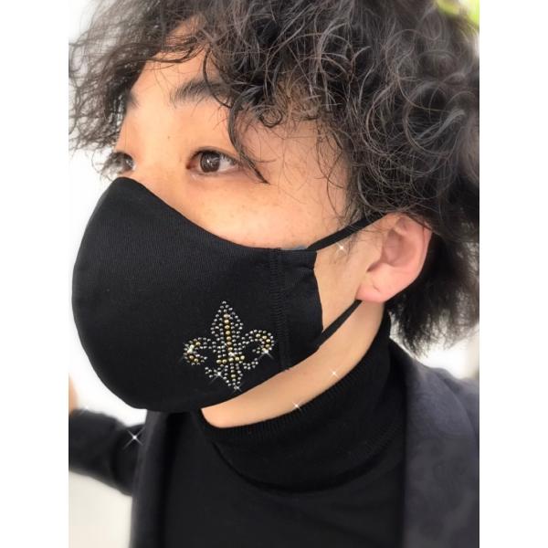 FREESマスク059　Ｌサイズ  new ユリマーク　ラインストーンカラーヘマタイト＆オーラムゴー...