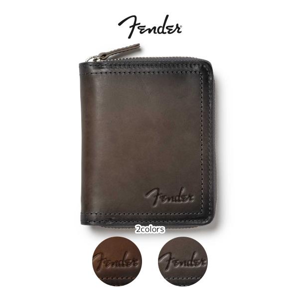 Fender フェンダー 二つ折り 財布 ラウンドファスナー ファスナー メンズ レディース 本革 ...