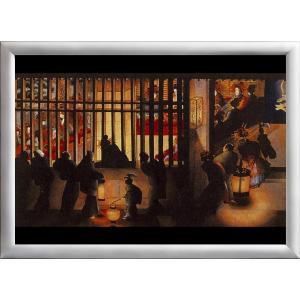 LEDで輝く名画  葛飾応為作- 吉原格子先之図  　 アルミフレームA2サイズ　FSMGA2-72