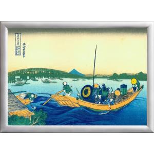 LEDで輝く名画  葛飾北斎作- 冨嶽三十六景12 「御厩川岸より両国橋夕陽見」　 アルミフレームA4サイズ　FSMGA4-30｜freeshinepro