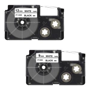 9mm 12mm 白地 黒文字 2個 セット カシオ 用 PT-9WE ( XR-9WE