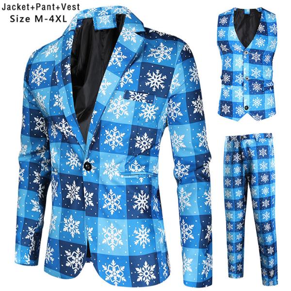 即納 サイズXL ジャケットとパンツのセット クリスマススーツ 雪 チェック柄 スーツ コスチューム...