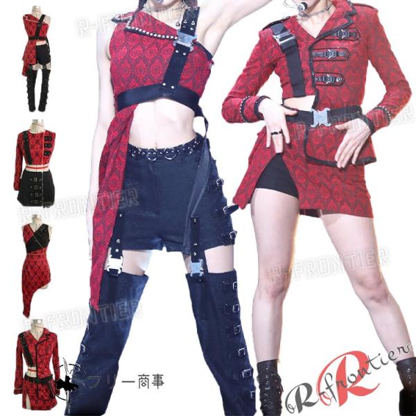 【4タイプ】韓国 アイドル 衣装 kpop 衣装 赤 ダンス衣装 セットアップ へそ出し レディース...