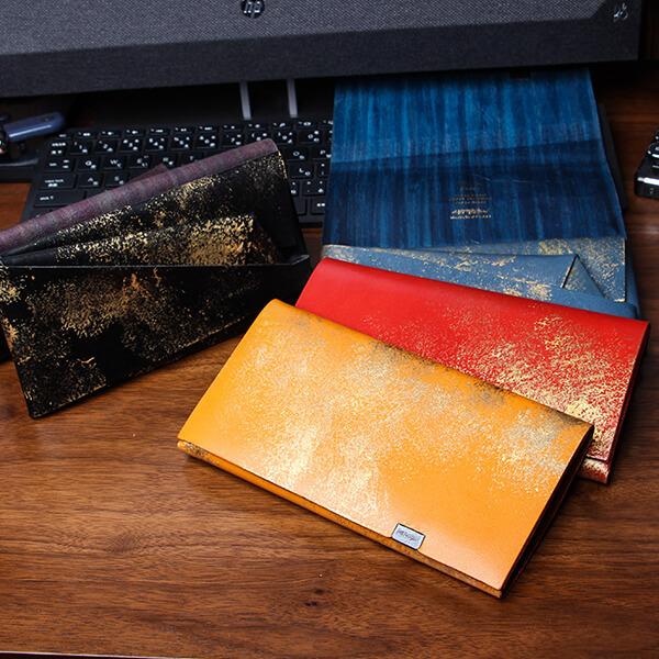 所作 長財布  おしゃれ 雲母 キララ ロングウォレット 財布 サイフ 牛革 薄マチ 1枚革 sho...