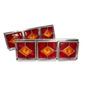 LED クリスタルカット 角型3連テールランプ 24V レトロ 左右セット 赤