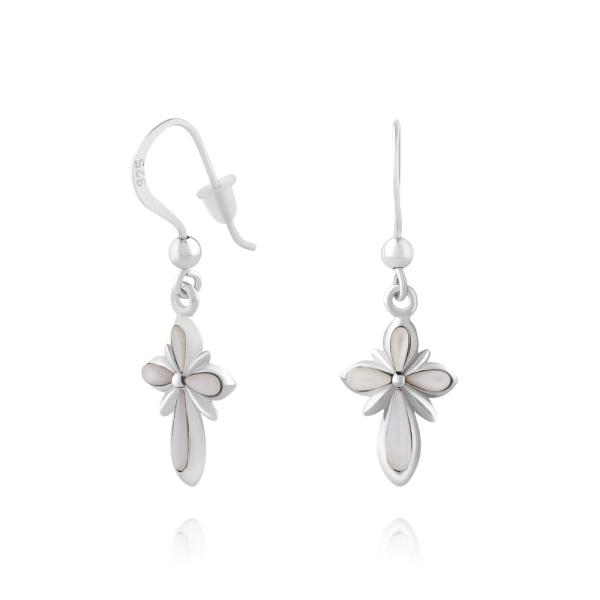 FREE STYLE クロスシェイプ ホワイトシェル シルバーピアス 両耳セット シルバー クロス ...