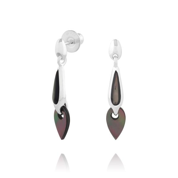 FREE STYLE ティアドロップ ブラックシェル シルバーピアス 両耳セット シルバー シェル ...