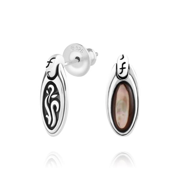 FREE STYLE ブラックシェル ＆ アラベスク 唐草模様 シルバーピアス ピアス シルバー メ...