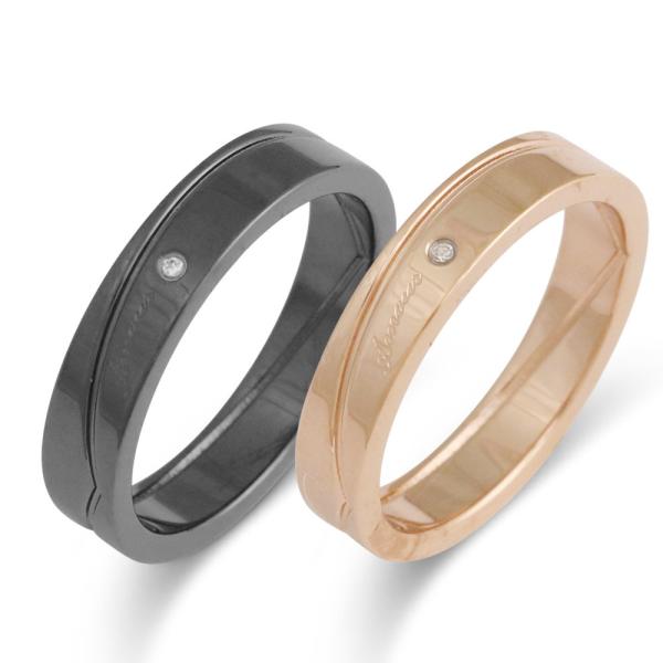 FREE STYLE ペアリング  ブラック＆ピンクゴールド 金属アレルギー対応 ステンレス ペアア...