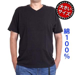 大きいサイズ メンズ tシャツ 半袖 Vネック 綿100％ ゆったり 2L 3L 4L 5L 6L インナー 春夏 秋冬 白 黒 チャコ 送料無料 9860-0100