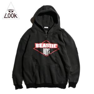 THRIFTY LOOK / WORN-OUT BAND HOODIE "BEASTIE BOYS"NECK SLIT ダメージ加工フーディー｜freeway