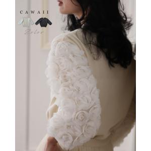 SからL対応 バラのブーケスリーブニットカットソートップス