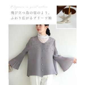 Sから2L対応 パール艶めくフレア袖プリーツカ...の詳細画像4