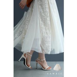 セール商品返品交換不可　cawaii SからL対応 スパンコールの雫煌めくチュールミディアムスカート