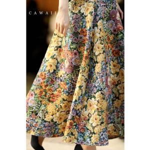 cawaii クラシカルな花世界を纏うジャガード織りロングスカート
