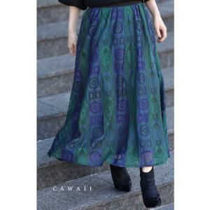 cawaii エレガントな花柄流れる総レースミディアムスカート