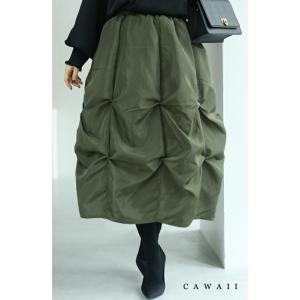 【セール商品返品交換不可】 Sから3L対応 中綿キルティングインナーが暖かい シャカシャカコクーンミディアムスカート