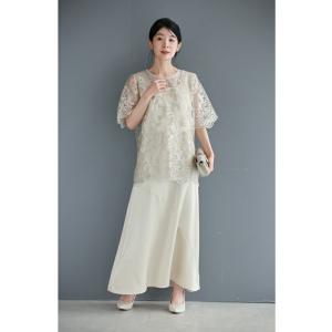 SからM対応 艶めく刺繍ベールブラウスとロング...の詳細画像3
