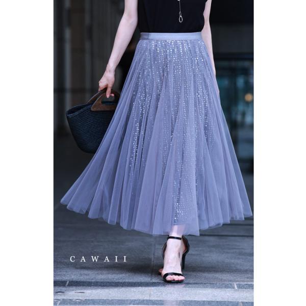 SからL対応 煌めきを秘めたドラマティックチュールミディアムスカート