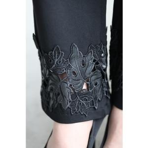 SからM対応 黒 足元飾るリーフレースのストレ...の詳細画像2