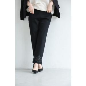 SからM対応 黒 足元飾るリーフレースのストレ...の詳細画像4