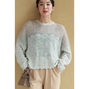 Sから3L対応 ふんわりモヘア風の切り替え柄ニ...の詳細画像1