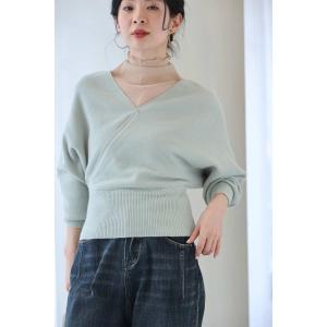 SからM対応 優しいペールカラーのニットトップ...の詳細画像1