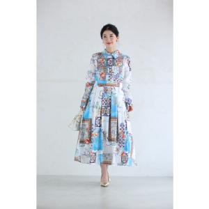 SからM対応 軽やかに風感じるスカーフ柄タック...の詳細画像1