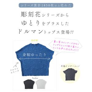 Sから3L対応 ゆったり 楽 彫刻花ドルマントップスの詳細画像1